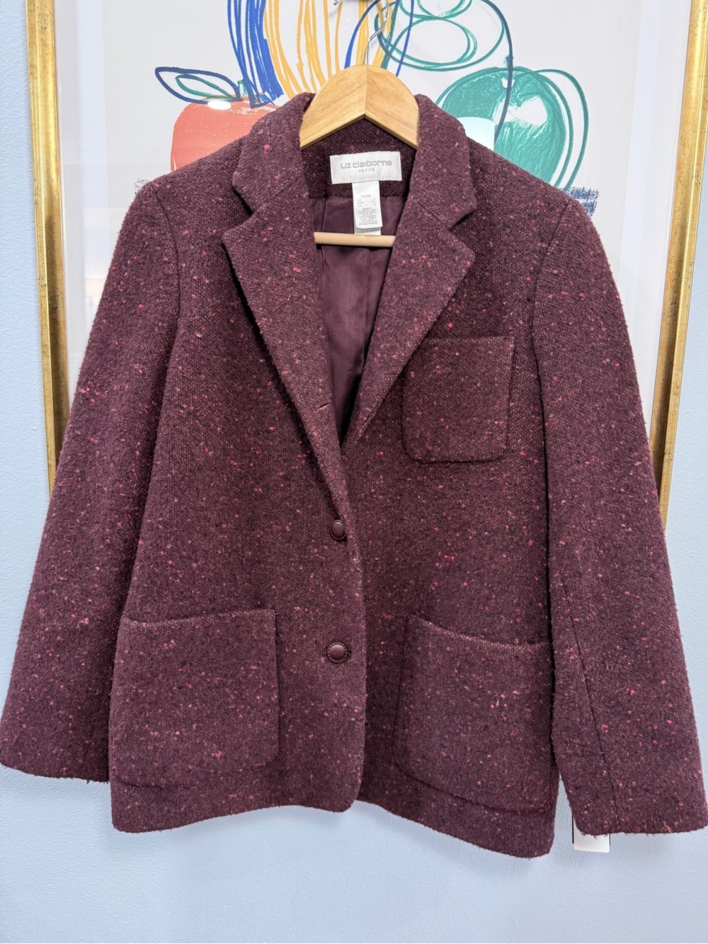 Liz Claiborne Tweed Wool Jacket Plum Maroon - Picture 2 of 10